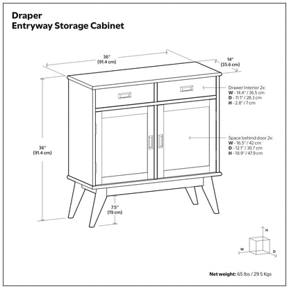 Teak Brown | Draper Mid Century Entryway Storage Cabinet
