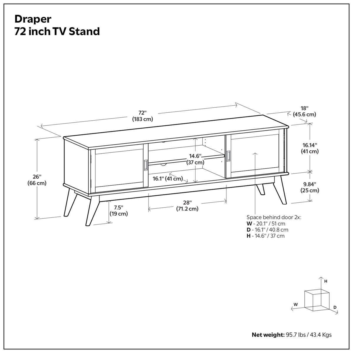 Teak Brown | Draper Mid Century 72 inch TV Stand
