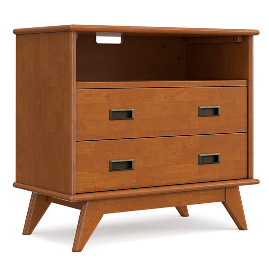 Teak Brown | Draper 28 inch Bedside Table with 2 Drawers and Top Shelf