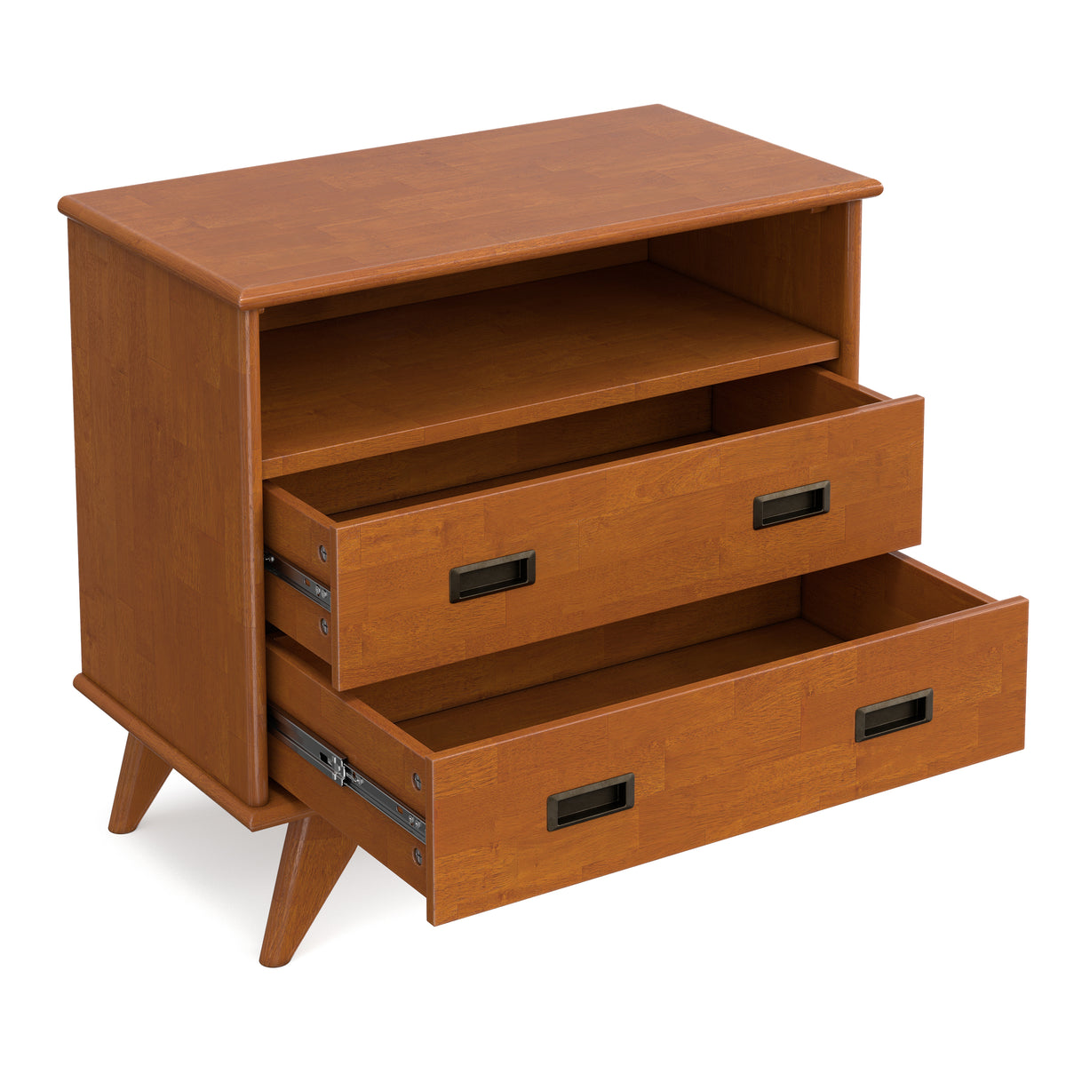 Teak Brown | Draper 28 inch Bedside Table with 2 Drawers and Top Shelf