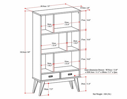 White | Draper Mid Century 64 x 35 inch Wide Bookcase with Storage