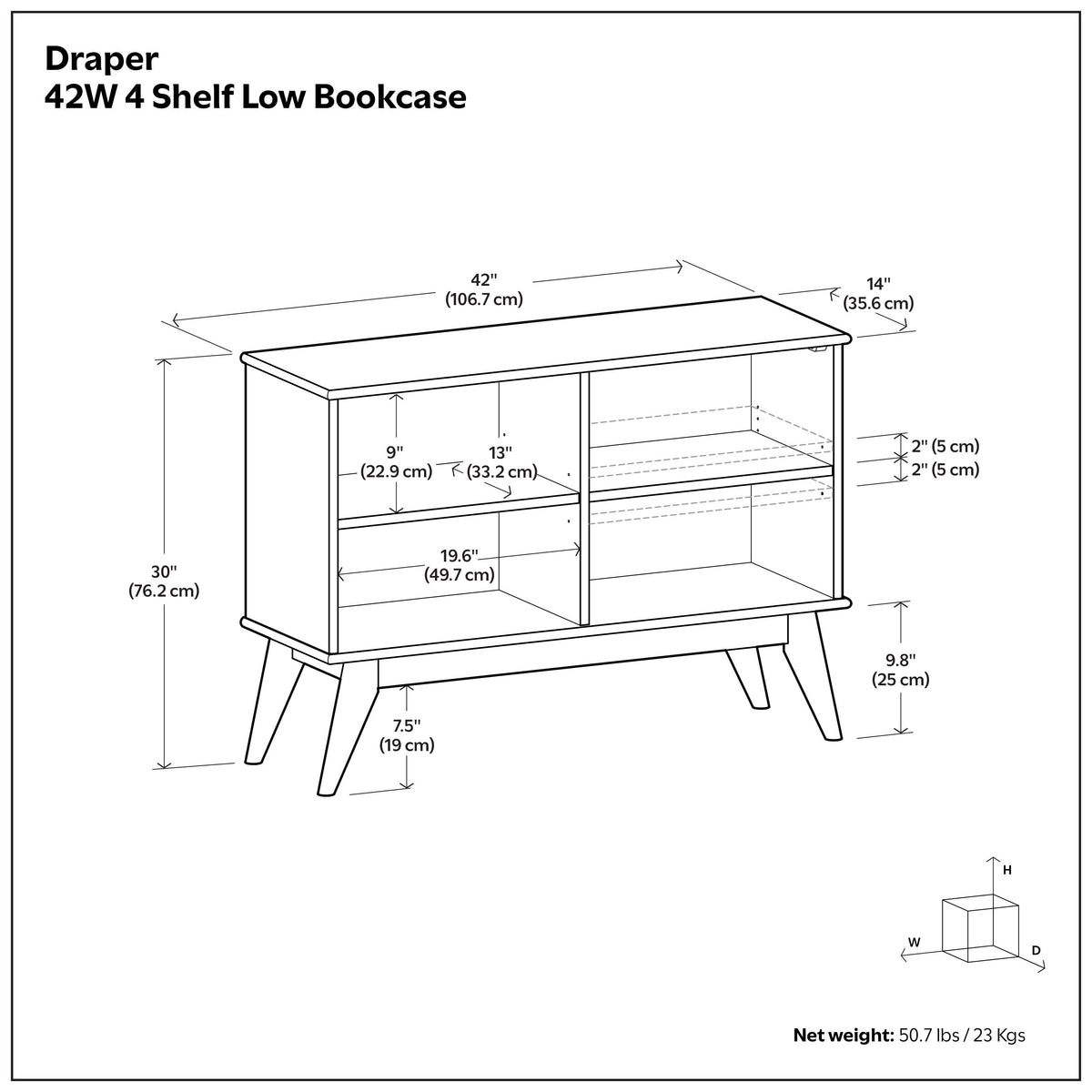 Draper 42 inch 4 Shelf Bookcase
