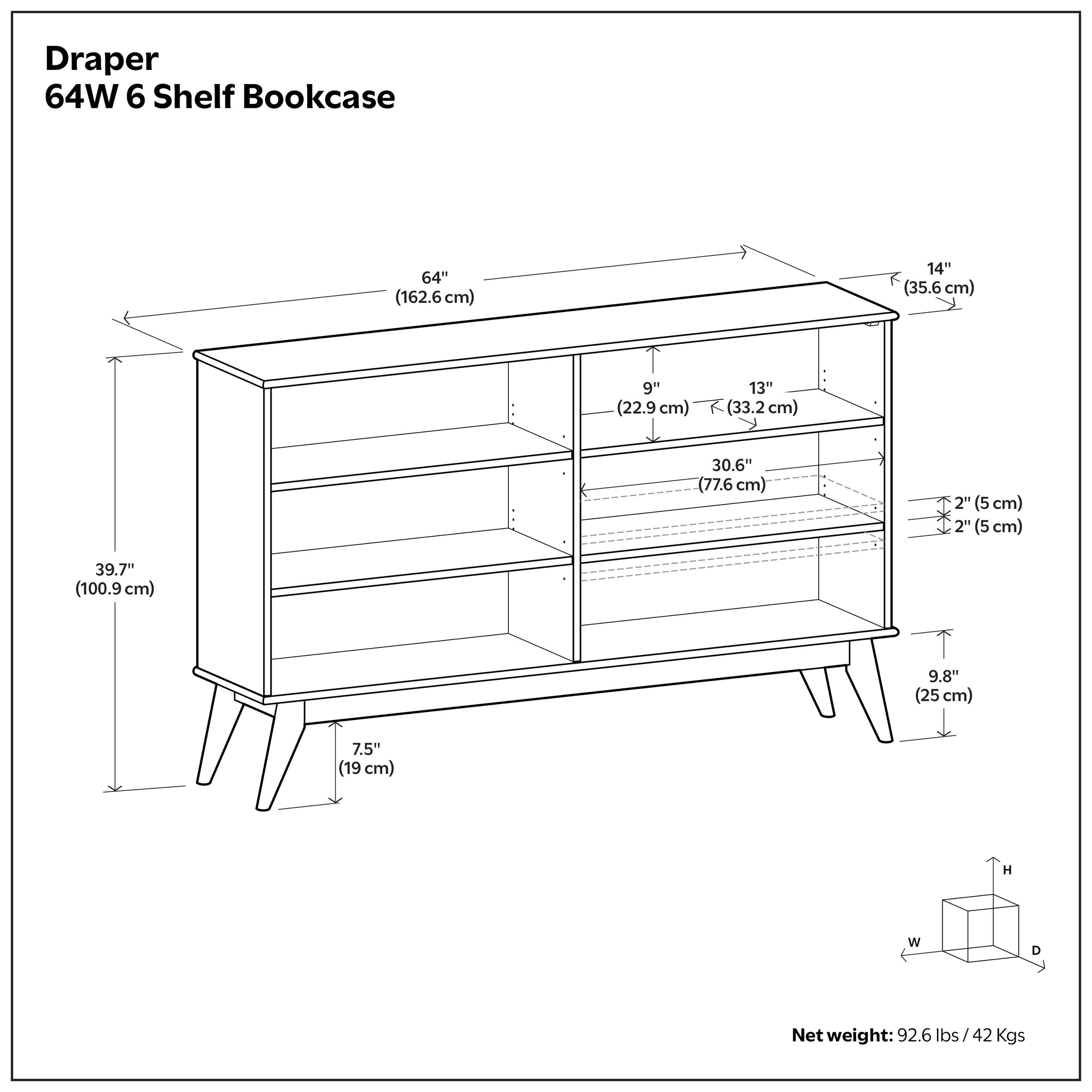 Teak Brown | Draper 6 Shelf Bookcase