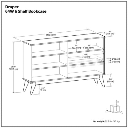 Teak Brown | Draper 6 Shelf Bookcase