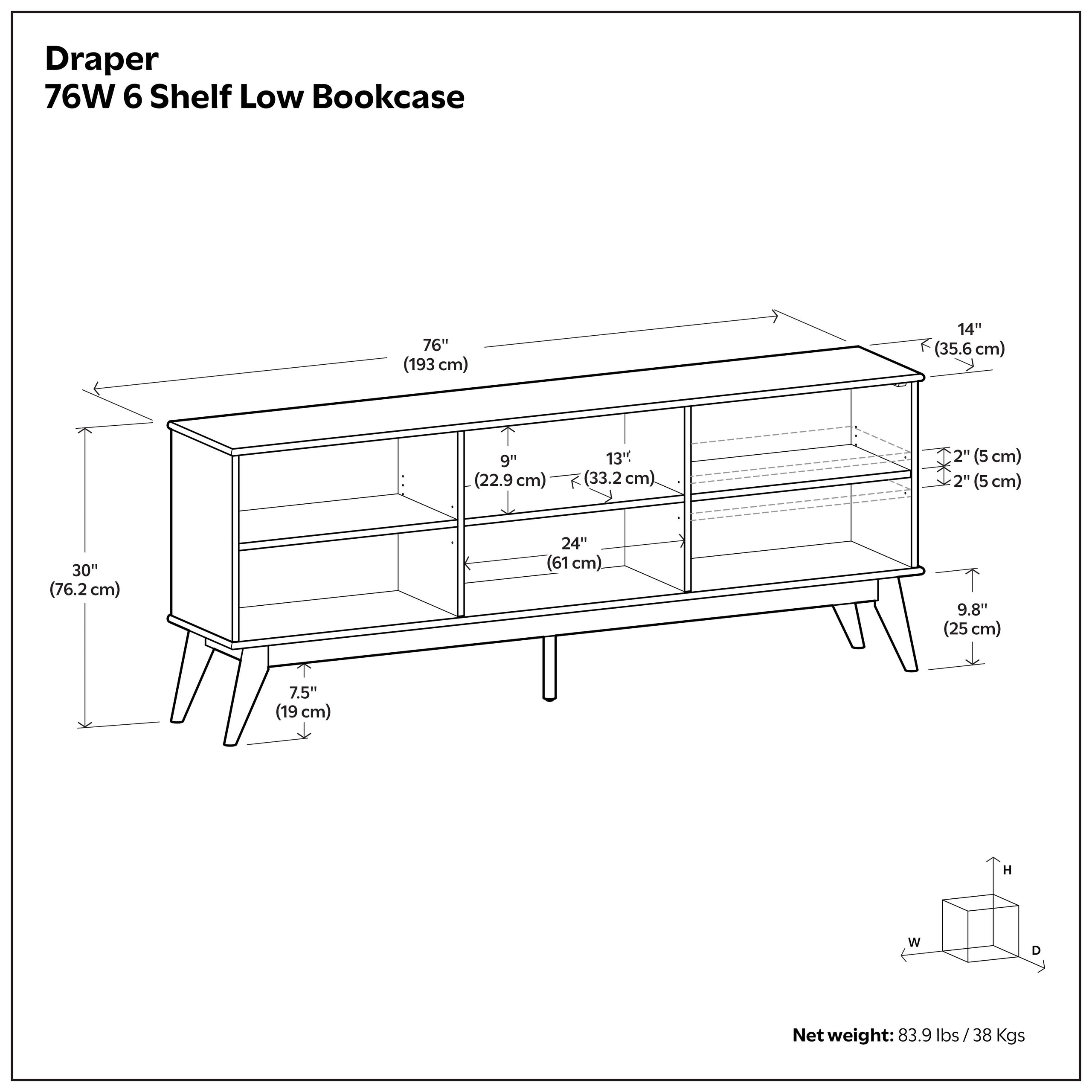 Teak Brown | Draper 76 inch 6 Shelf Bookcase