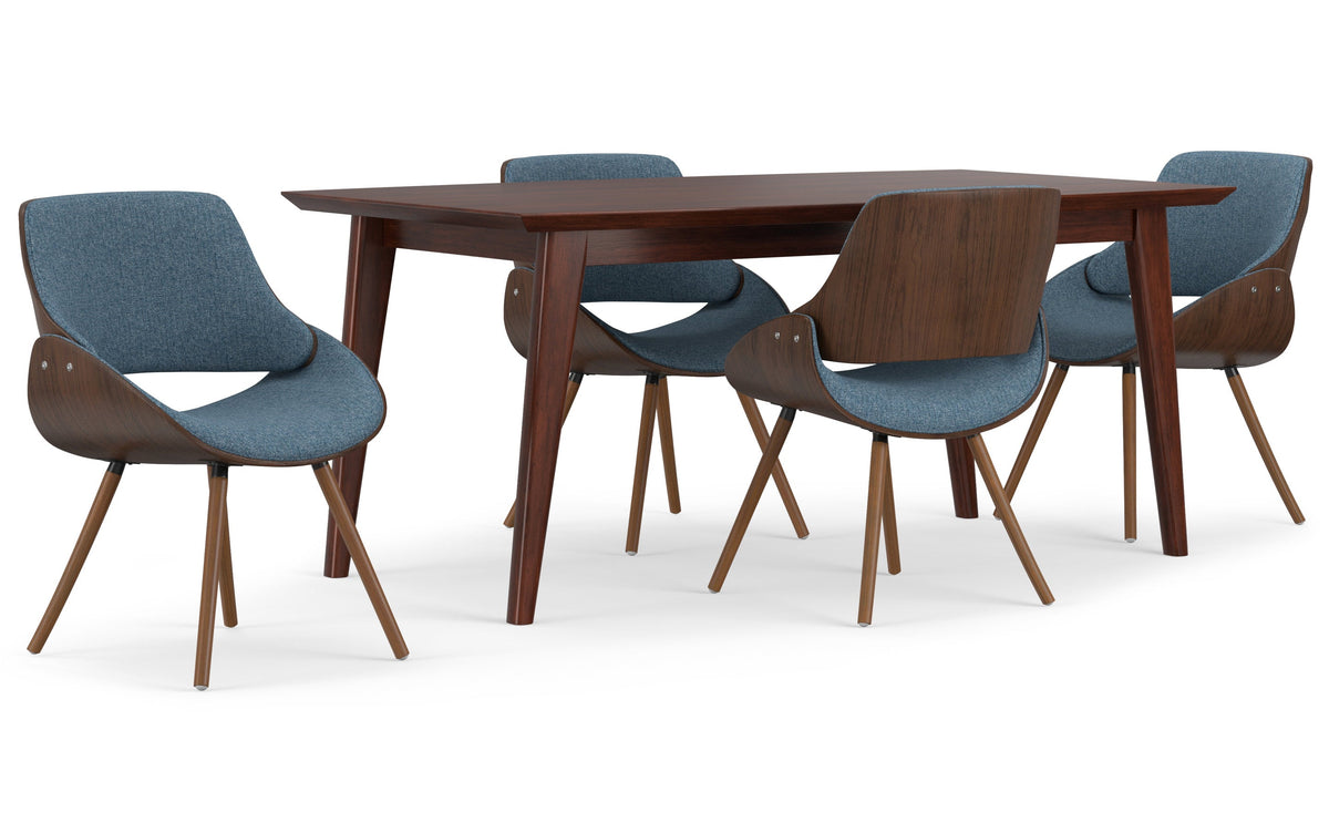 Denim Blue Linen Style Fabric | Malden / Draper 5 Pc Dining Set With Wood Back Chair