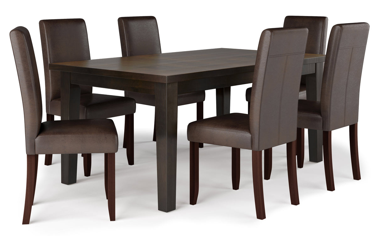 Distressed Brown Distressed Vegan Leather | Acadian 7 Piece Dining Set