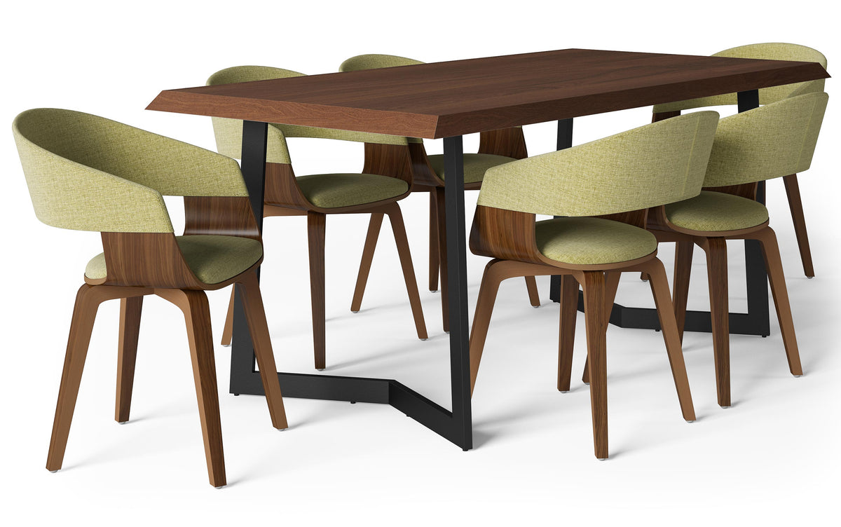 Acid Green/Dark Brown Linen Style Fabric | Lowell 7 Piece Dining Set