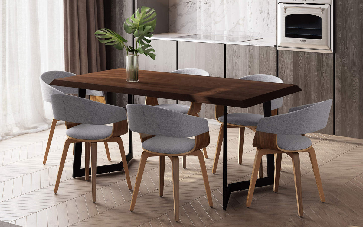 Light Grey/Dark Brown Linen Style Fabric | Lowell 7 Piece Dining Set