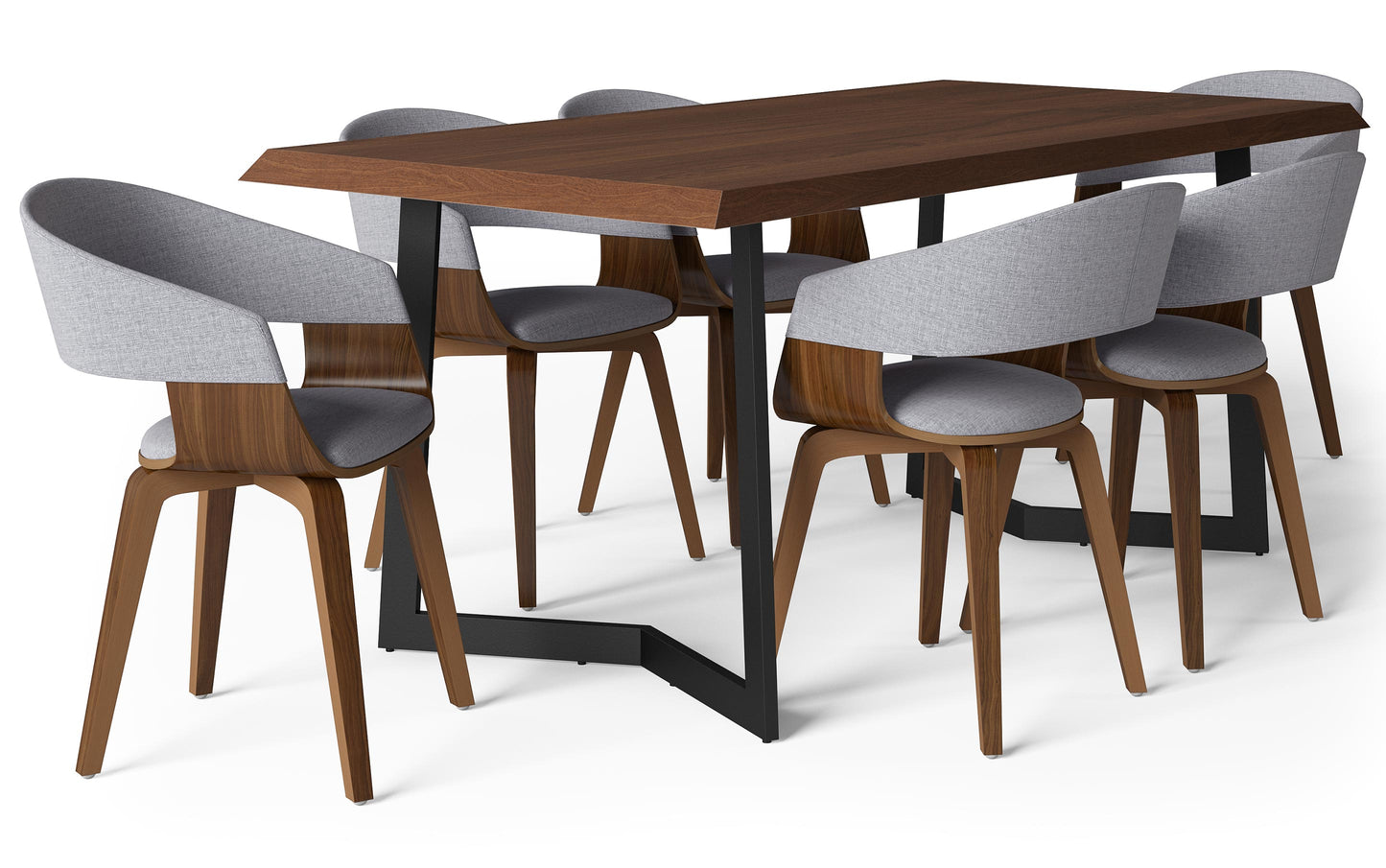 Light Grey/Dark Brown Linen Style Fabric | Lowell 7 Piece Dining Set