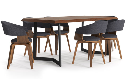 Charcoal Grey/Dark Brown Linen Style Fabric | Lowell 7 Piece Dining Set