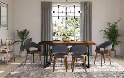 Charcoal Grey/Dark Brown Linen Style Fabric | Lowell 7 Piece Dining Set