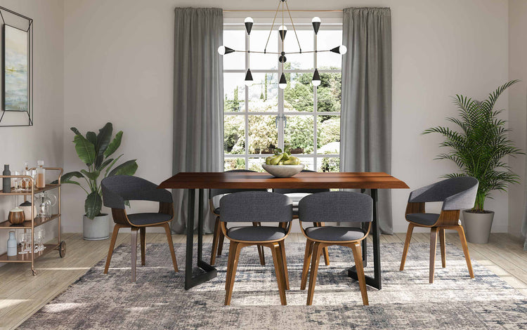 Charcoal Grey/Dark Brown Linen Style Fabric | Lowell 7 Piece Dining Set