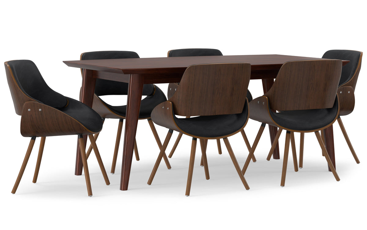 Distressed Black Distressed Vegan Leather | Malden / Draper 7-Piece Dining Set with Wood Back Chair
