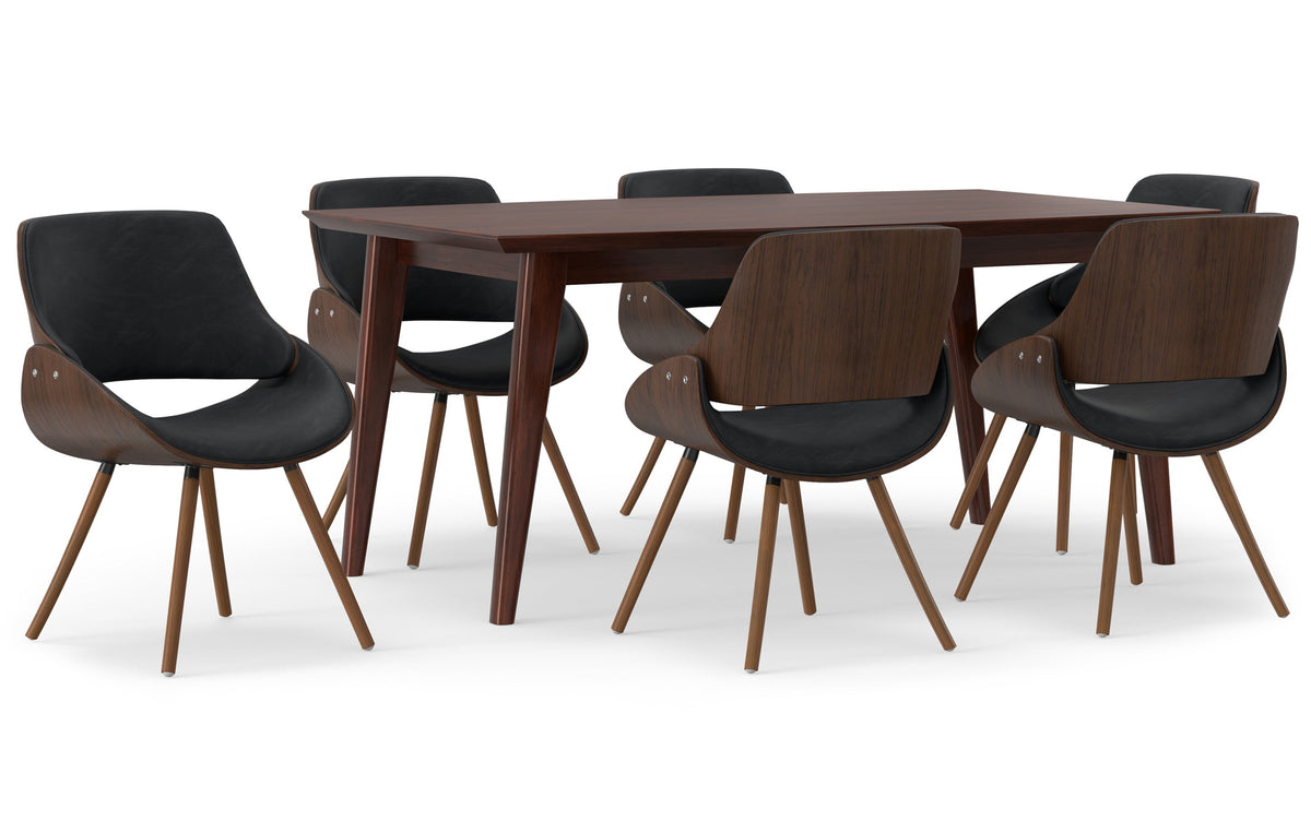 Distressed Black Distressed Vegan Leather | Malden / Draper 7-Piece Dining Set with Wood Back Chair