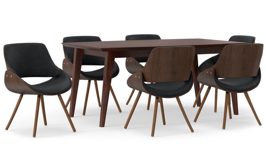 Distressed Black Distressed Vegan Leather | Malden / Draper 7-Piece Dining Set with Wood Back Chair