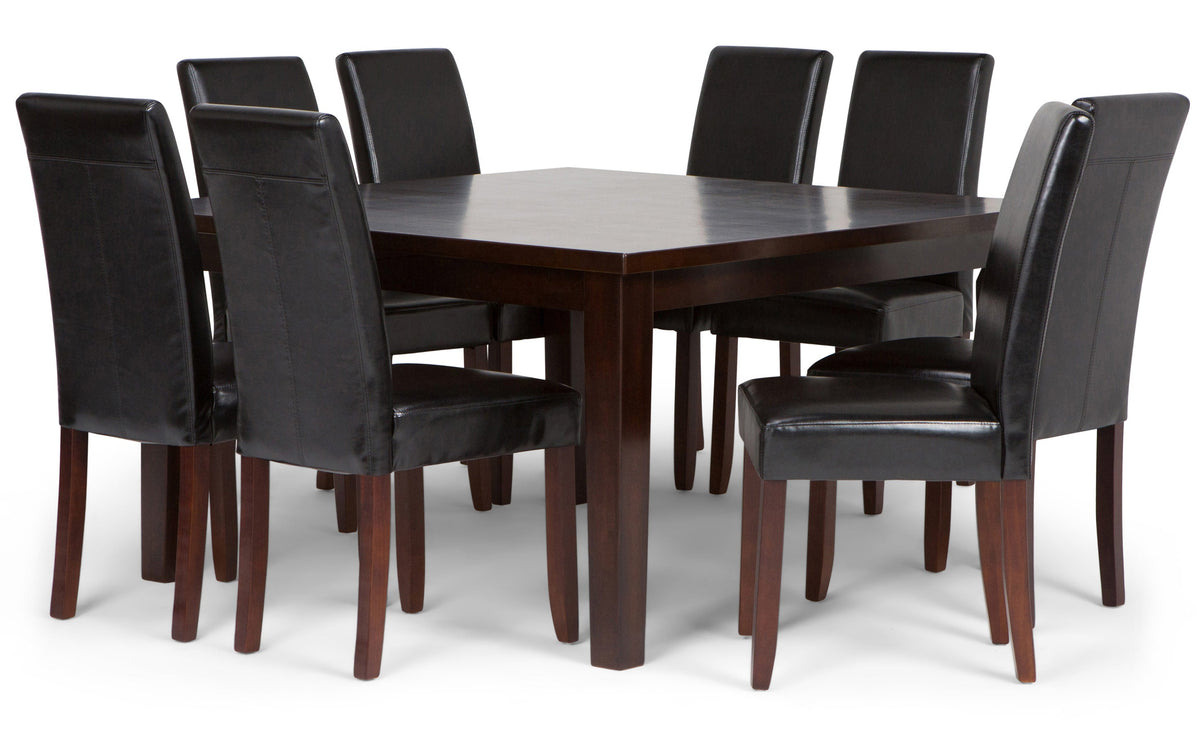 Midnight Black/Java Brown Vegan Leather | Acadian 9 Piece Dining Set