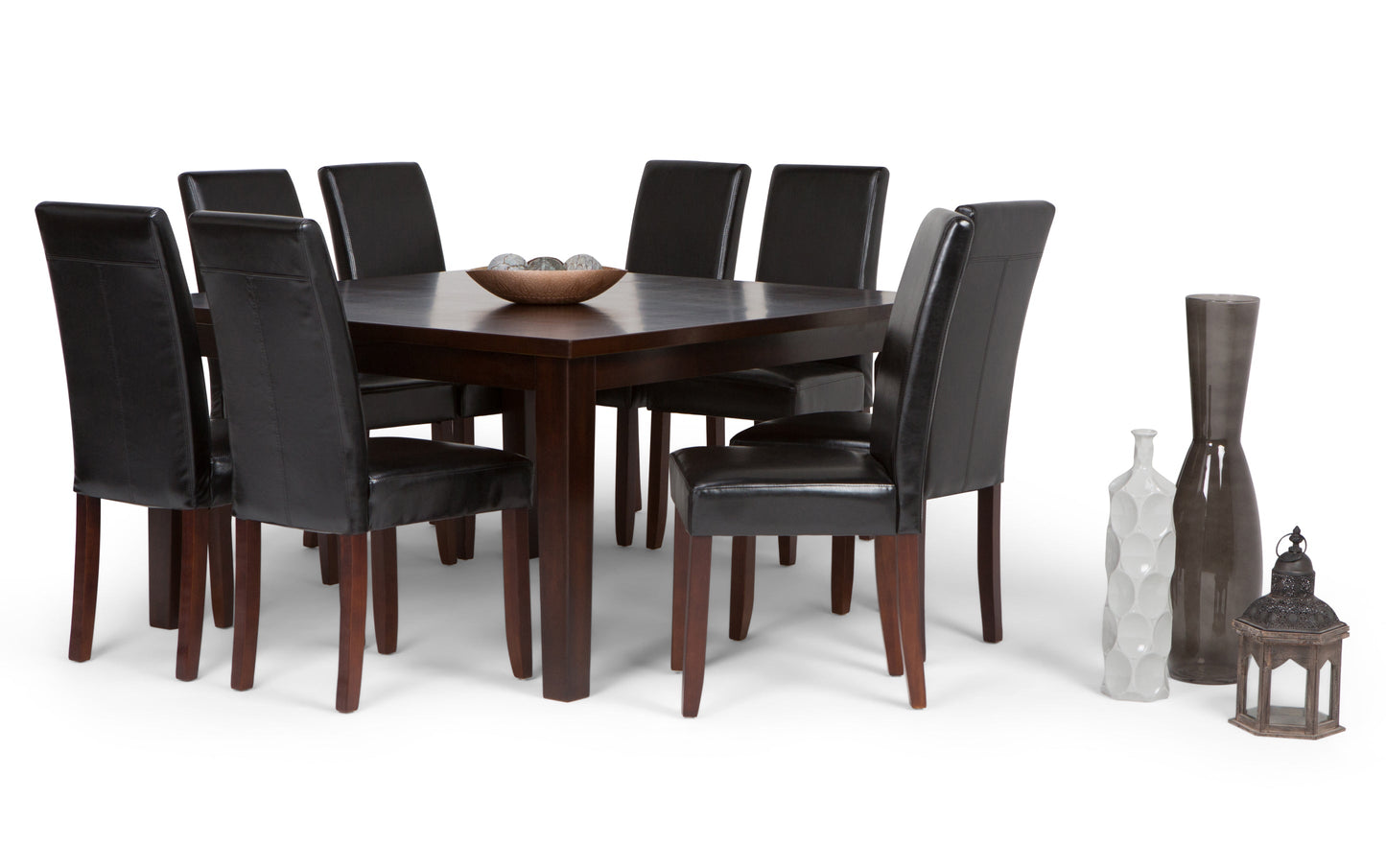 Midnight Black/Java Brown Vegan Leather | Acadian 9 Piece Dining Set