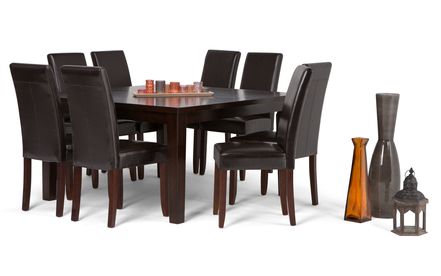 Tanners Brown/Java Brown Vegan Leather | Acadian 9 Piece Dining Set