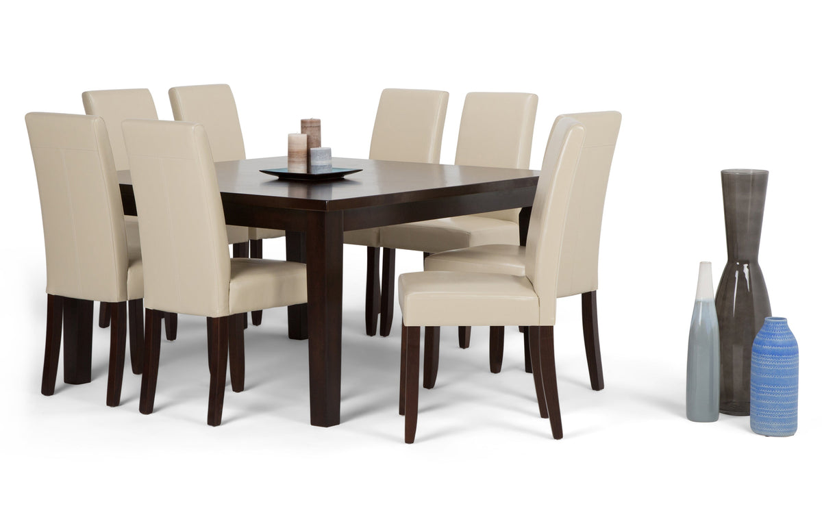 Satin Cream/Java Brown Vegan Leather | Acadian 9 Piece Dining Set