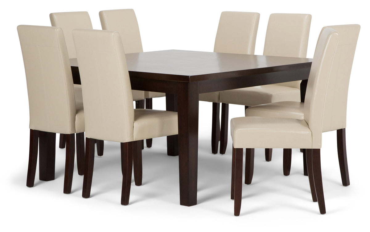 Satin Cream/Java Brown Vegan Leather | Acadian 9 Piece Dining Set