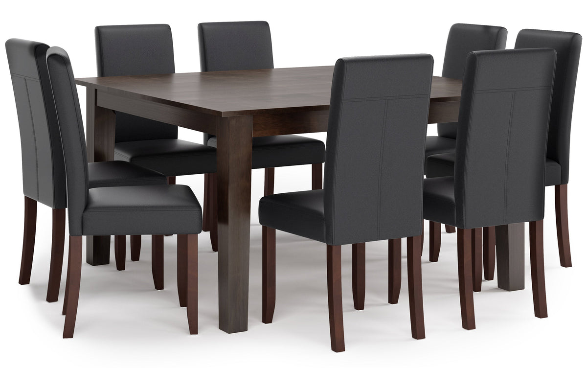 Distressed Black/Java Brown Distressed Vegan Leather | Acadian 9 Piece Dining Set
