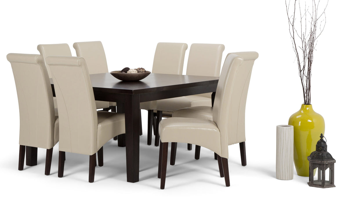 Satin Cream/Java Brown Linen Style Fabric | Avalon Large 9 piece Dining Set