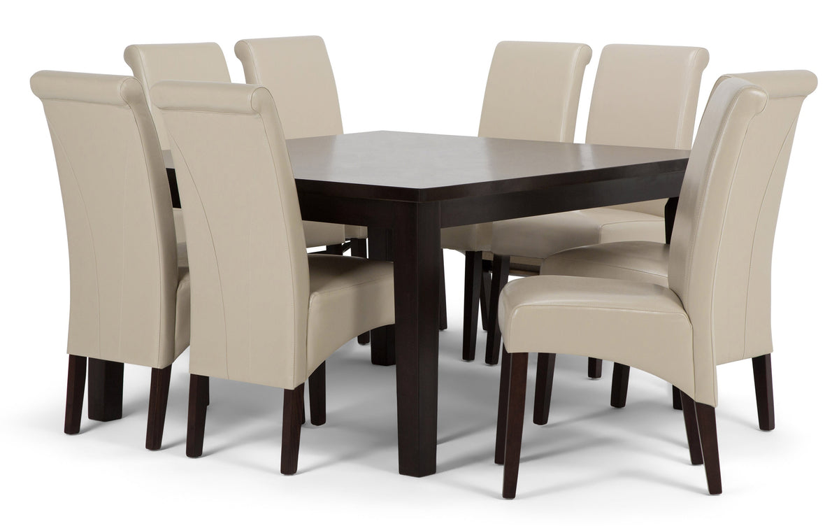 Satin Cream/Java Brown Linen Style Fabric | Avalon Large 9 piece Dining Set