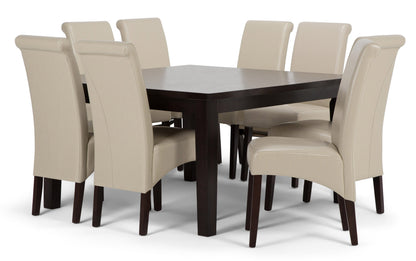 Satin Cream/Java Brown Linen Style Fabric | Avalon Large 9 piece Dining Set