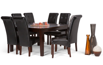 Midnight Black/Java Brown Vegan Leather | Cosmopolitan Large 9 piece Dining Set