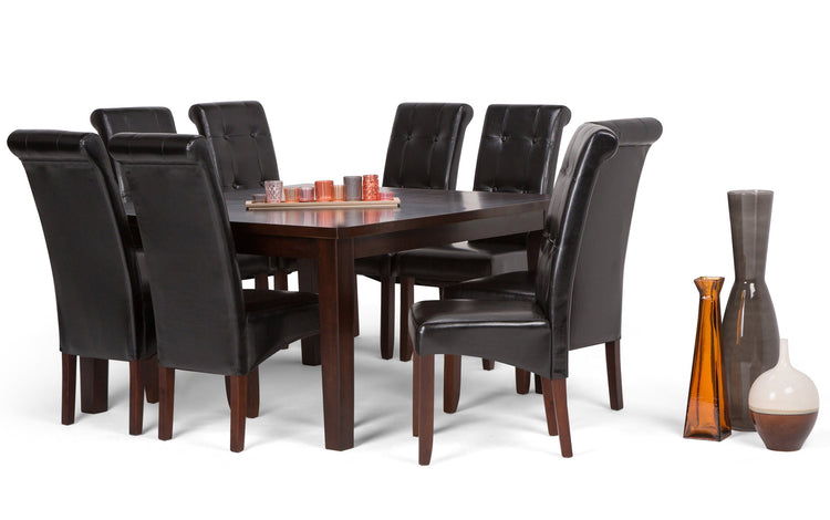 Midnight Black/Java Brown Vegan Leather | Cosmopolitan Large 9 piece Dining Set