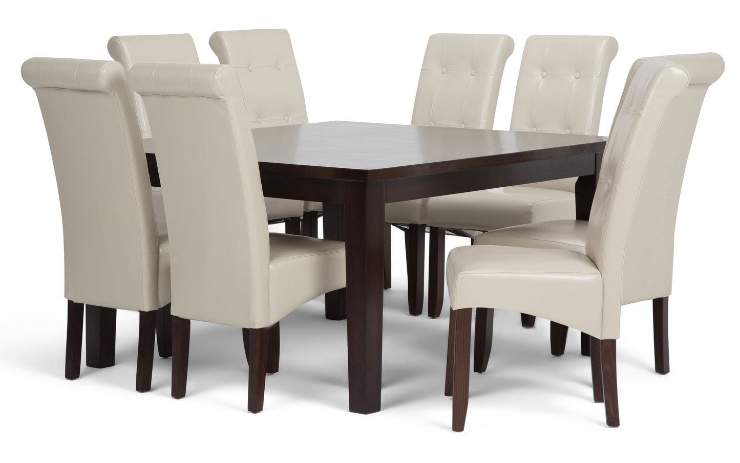 Satin Cream/Java Brown Vegan Leather | Cosmopolitan Large 9 piece Dining Set