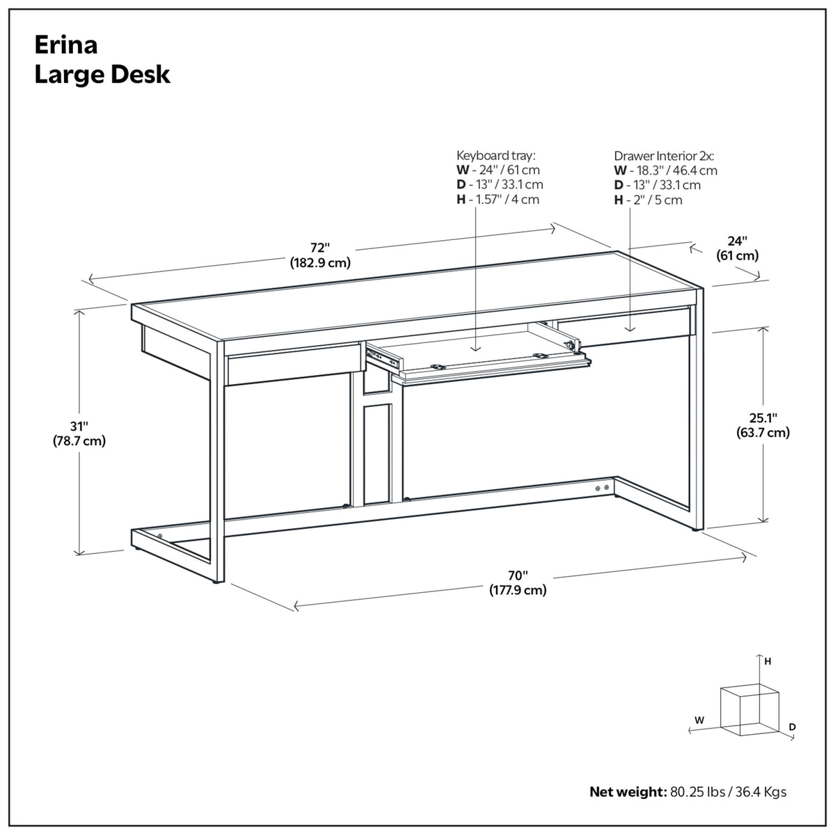 Rustic Natural Aged Brown | Erina Large Desk