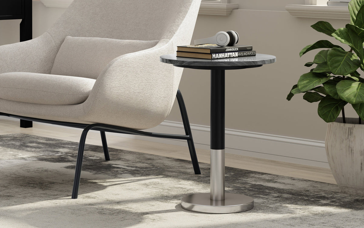 Grey Marble/Black/Silver | Evans  Marble Side Table