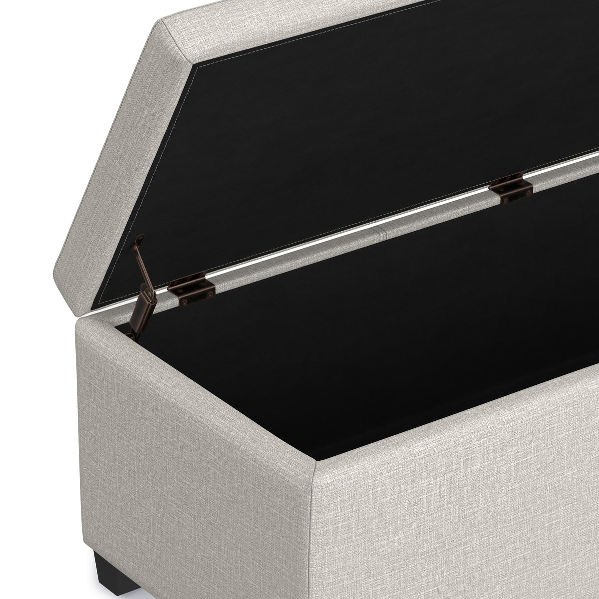 Alabaster Ivory Linen Style Fabric | Avalon Storage Ottoman in Linen