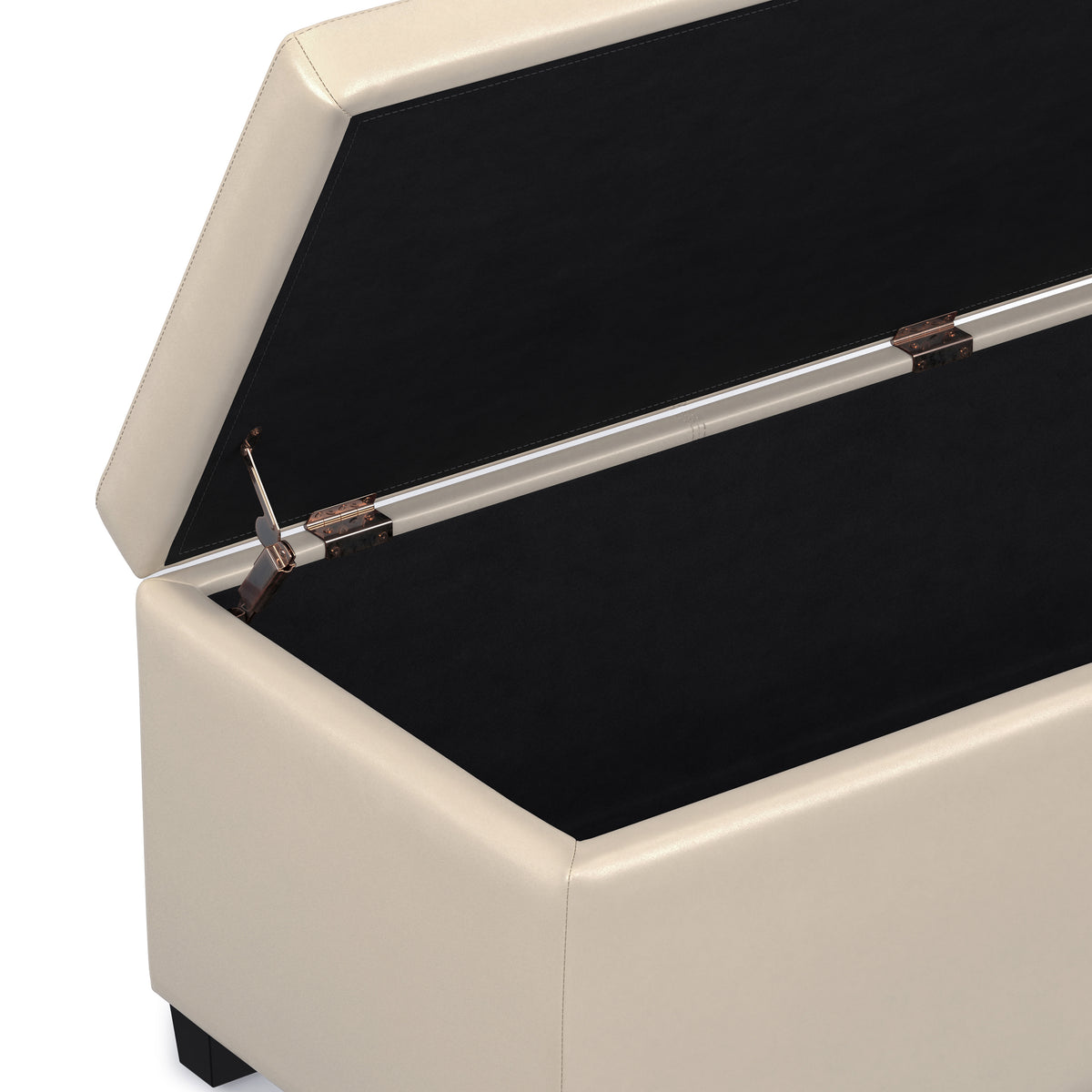 Satin Cream Vegan Leather | Avalon Storage Ottoman in Vegan Leather