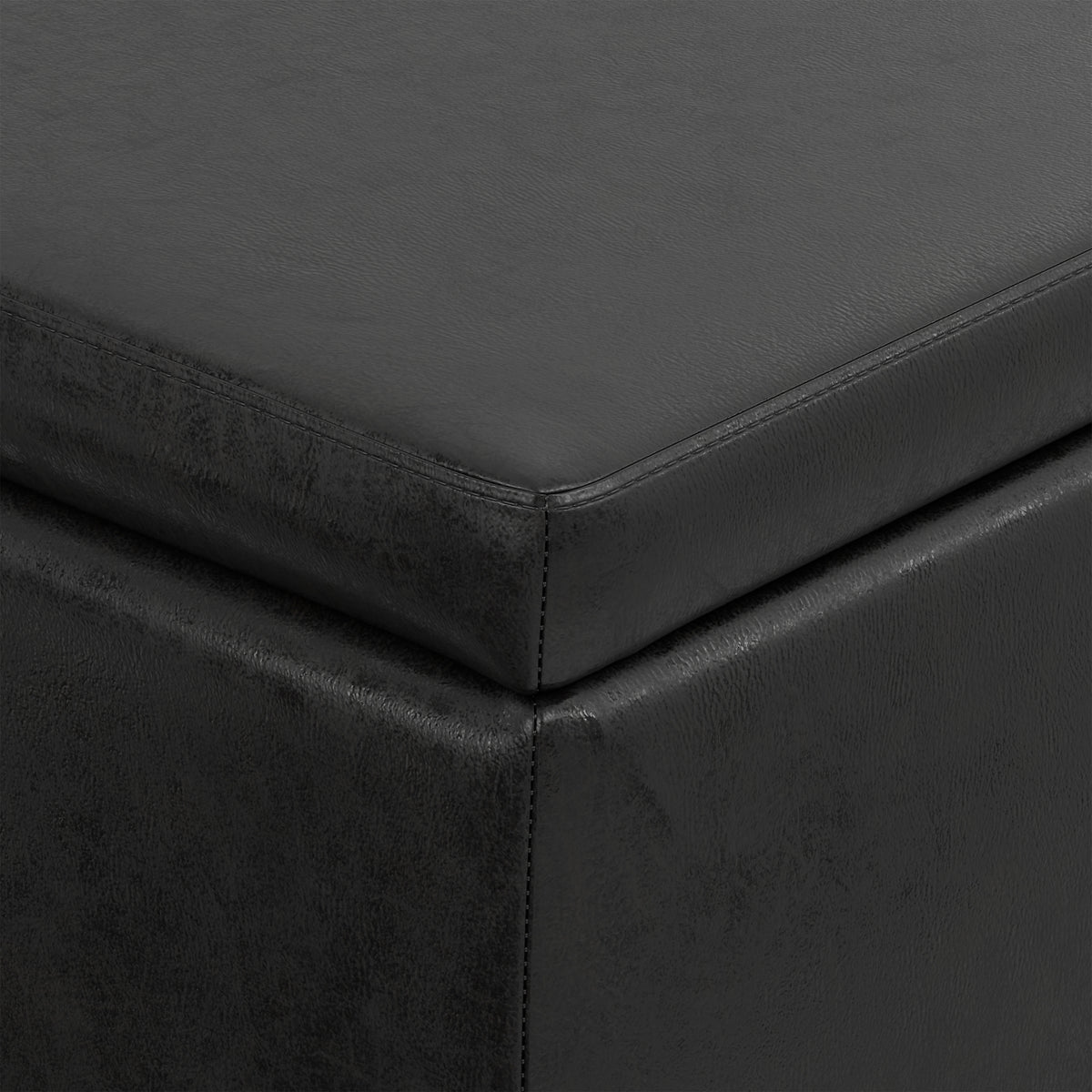 Distressed Black  Distressed Vegan Leather | Avalon Storage Ottoman in Distressed Vegan Leather