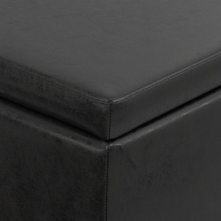 Distressed Black  Distressed Vegan Leather | Avalon Storage Ottoman in Distressed Vegan Leather
