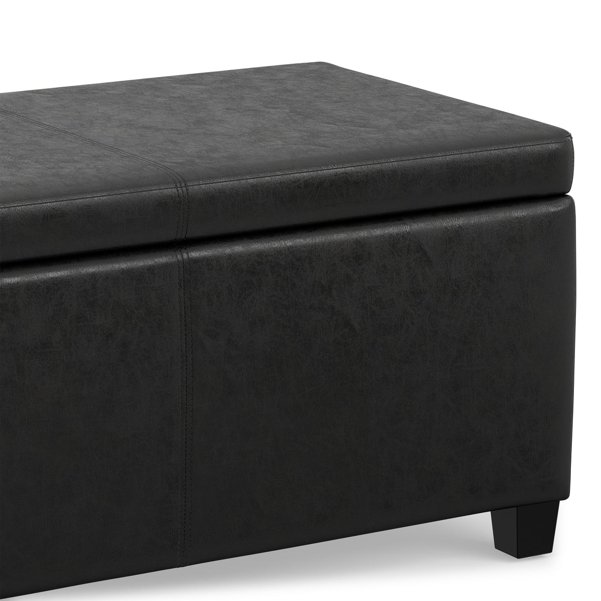 Distressed Black  Distressed Vegan Leather | Avalon Storage Ottoman in Distressed Vegan Leather