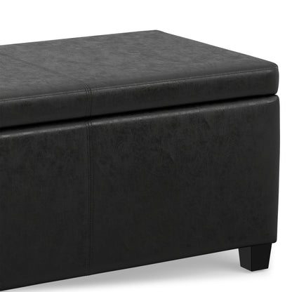 Distressed Black  Distressed Vegan Leather | Avalon Storage Ottoman in Distressed Vegan Leather