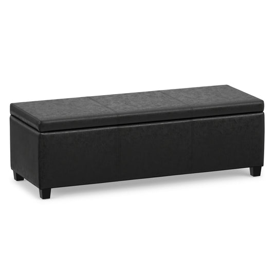 Distressed Black  Distressed Vegan Leather | Avalon Storage Ottoman in Distressed Vegan Leather