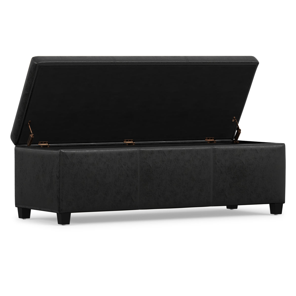 Distressed Black  Distressed Vegan Leather | Avalon Storage Ottoman in Distressed Vegan Leather