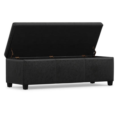 Distressed Black  Distressed Vegan Leather | Avalon Storage Ottoman in Distressed Vegan Leather