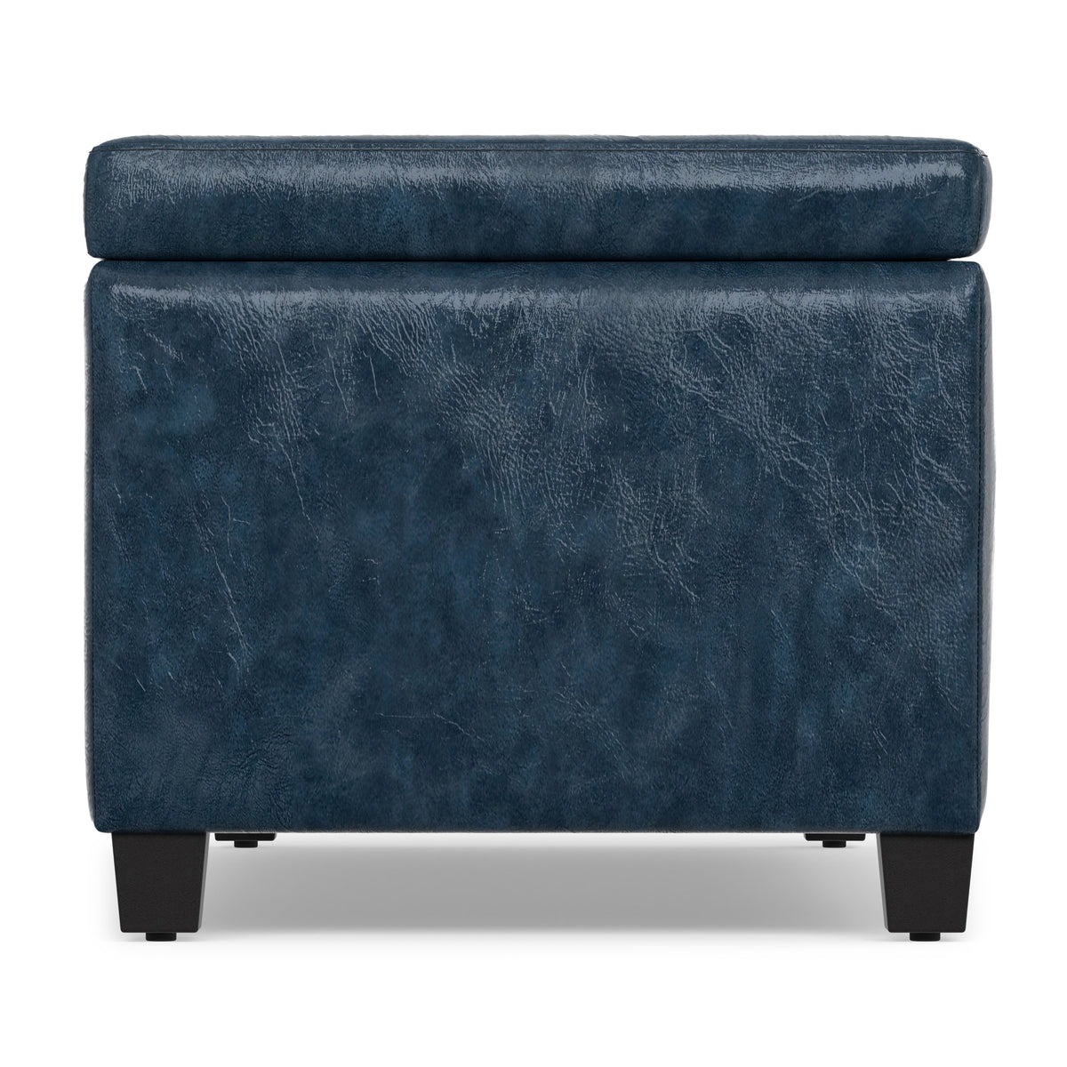 Denim Blue  Distressed Vegan Leather | Avalon Storage Ottoman in Distressed Vegan Leather