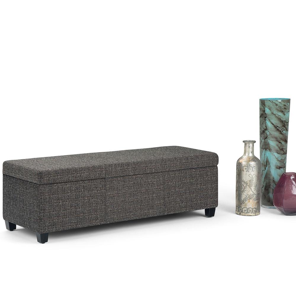 Ebony Tweed Style Fabric | Avalon Large Storage Ottoman Bench in Tweed Style Fabric