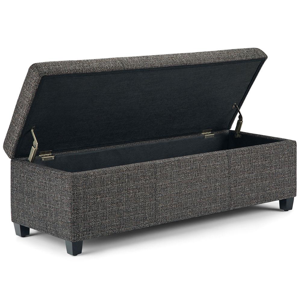 Ebony Tweed Style Fabric | Avalon Large Storage Ottoman Bench in Tweed Style Fabric