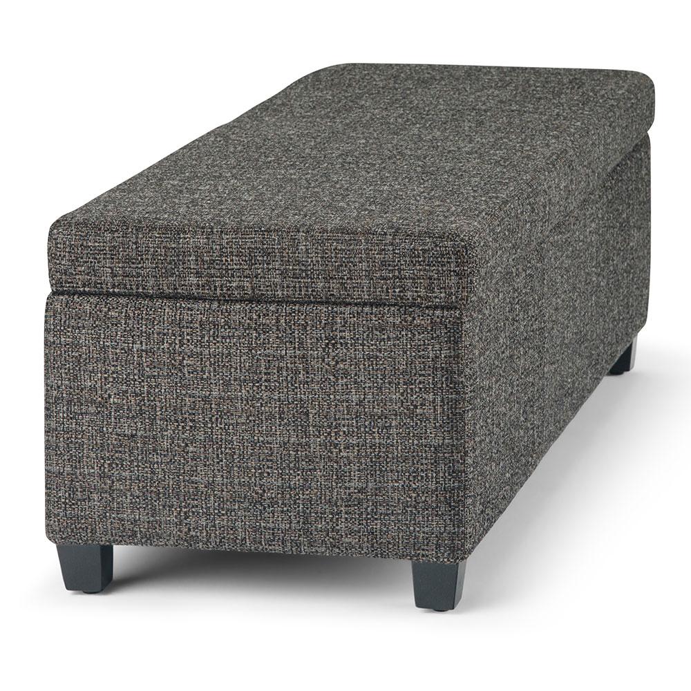 Ebony Tweed Style Fabric | Avalon Large Storage Ottoman Bench in Tweed Style Fabric