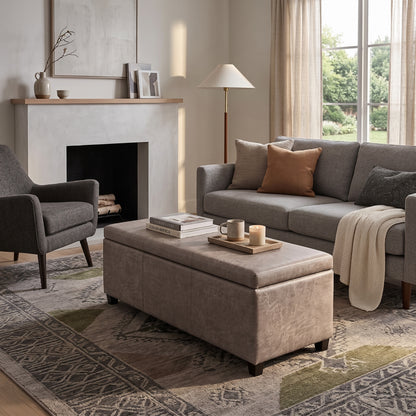 Distressed Grey  Distressed Vegan Leather | Avalon Storage Ottoman in Distressed Vegan Leather