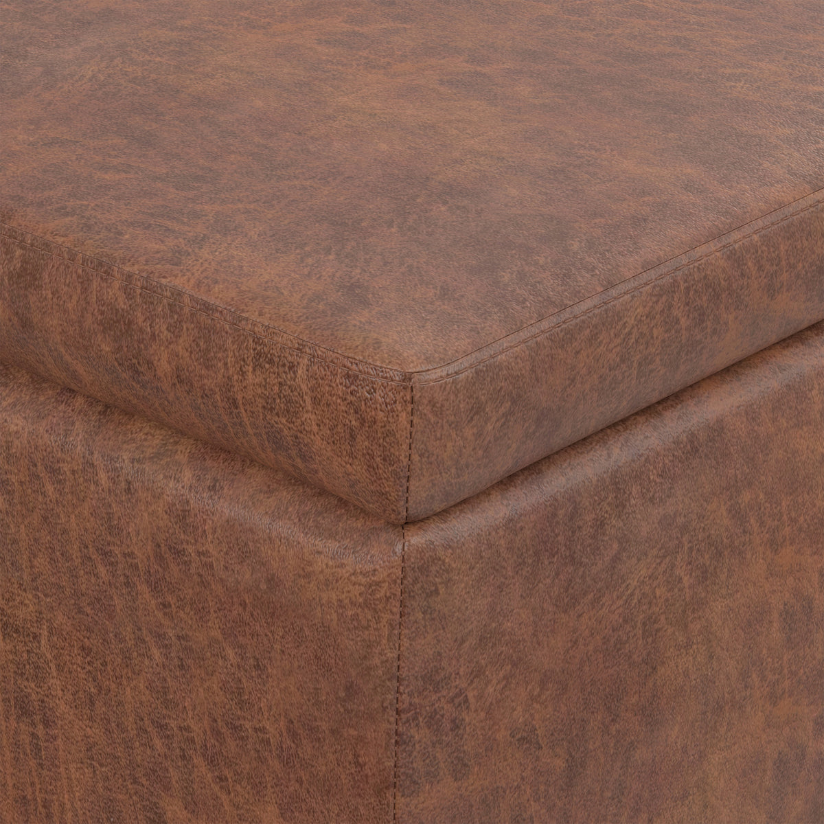 Distressed Saddle Brown  Distressed Vegan Leather | Avalon Storage Ottoman in Distressed Vegan Leather