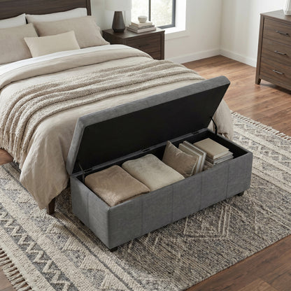 Slate Grey Linen Style Fabric | Avalon Storage Ottoman in Linen